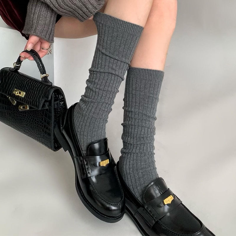 纯色小腿袜子女棕咖色棉袜日系中筒袜jk及膝袜显瘦长筒袜堆堆袜潮|undefined