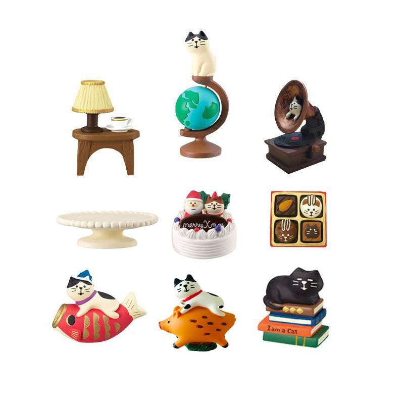 Zakka Grocery Coffee Table Lamp Carp Cat Phonograph Micro Shooting Scene INS Resin Crafts Ornaments