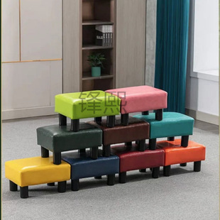 F 2 New Household Low Stool Solid Wood Oil Wax Leather Low Stool Shoe Changing Stool Guest Sofa Stool Waterproof Children's Stool Foot
