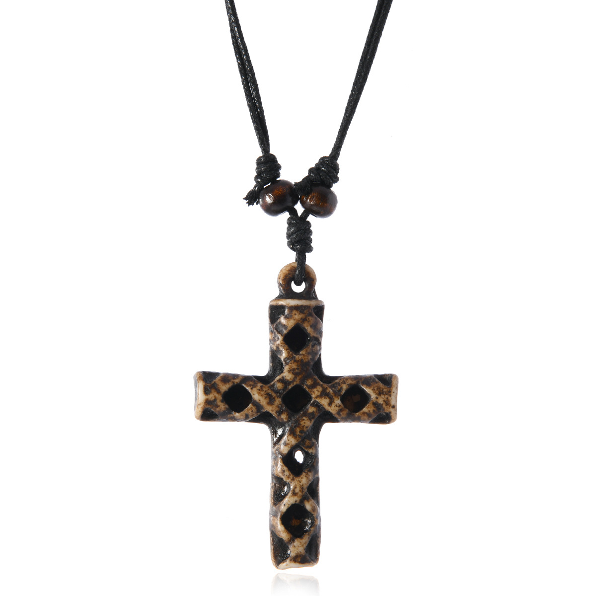 New Personalized Resin Cross Shape Ethnic Style Black Wax Thread Men's Jewelry Necklace_voghion.com