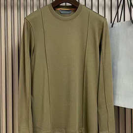欧洲-Z亚2025秋冬新款时尚纯色简约老钱风圆领长袖男士T恤打底衫