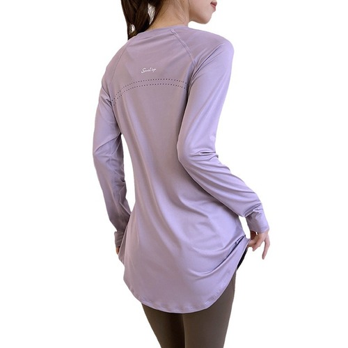 Women's Long Sleeve Oblique Waist Covering Slimming Breathable High-Quality Fitness T-Shirt Outdoor Top for Spring and Summer Sports