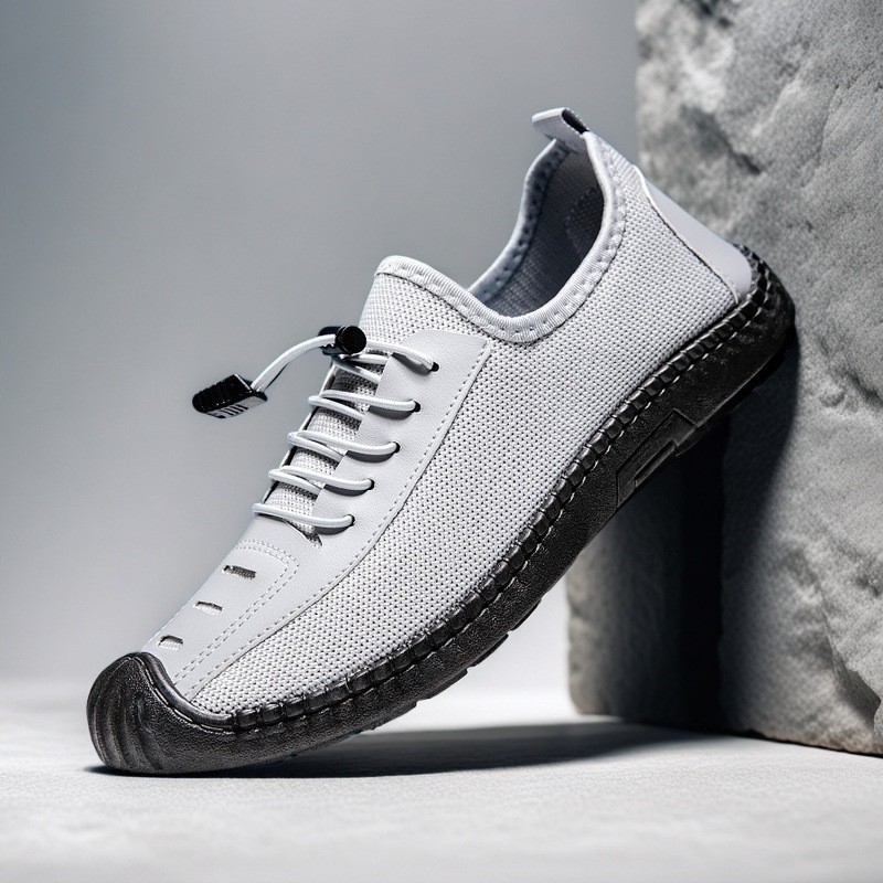 2025 verano nuevo estilo zapatos casuales de suela blanda para hombre zapatos de papá de mediana edad suela de tendón de vaca zapatos de malla tejidos transpirables perezosos