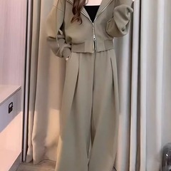 大码300斤休闲气质时尚套装秋季新款连帽显瘦卫衣女阔腿裤两件套