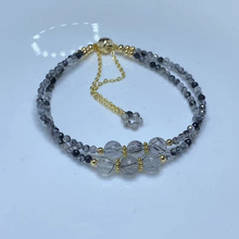 黑发晶 天然水晶珠宝 黑发手串小颗粒双链单圈设计手链可调节