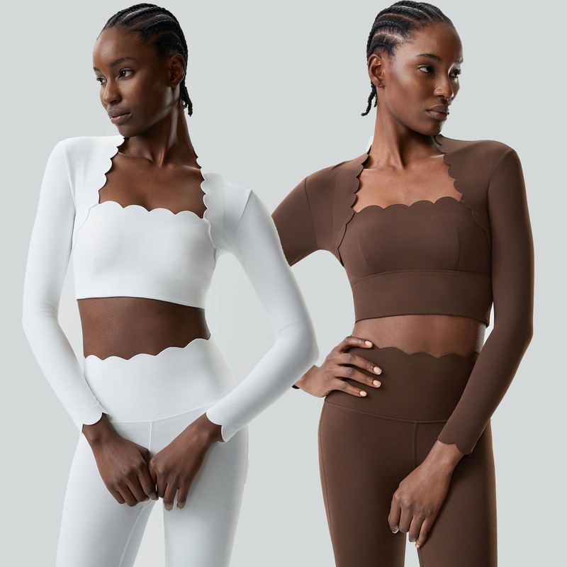 Cross-Border Small Wave Yoga Top for Women, Floral Long-Sleeve Sports Bra, Plus-Size Waist-Revealing Fitness Bra Cross-Border Small Wave Yoga Top for Women, Floral Long-Sleeve Sports Bra, Plus-Size Waist-Revealing Fitness Bra