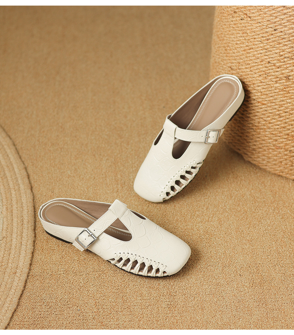Dép nữ quai chữ T mũi nhọn kiểu vintage, đế bệt, size 34–41 — đen chi tiết 20