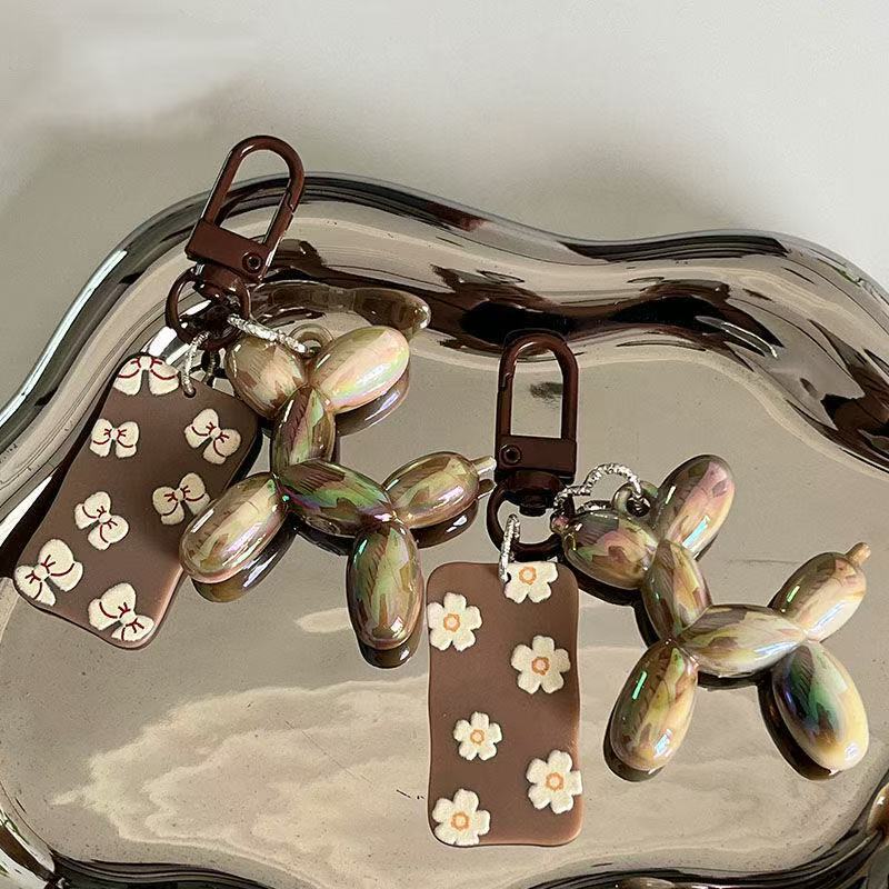 Coffee flower bow acrylic tag ball dog pendant keychain bag pendant holiday gift wholesale Coffee flower bow acrylic tag ball dog pendant keychain bag pendant holiday gift wholesale