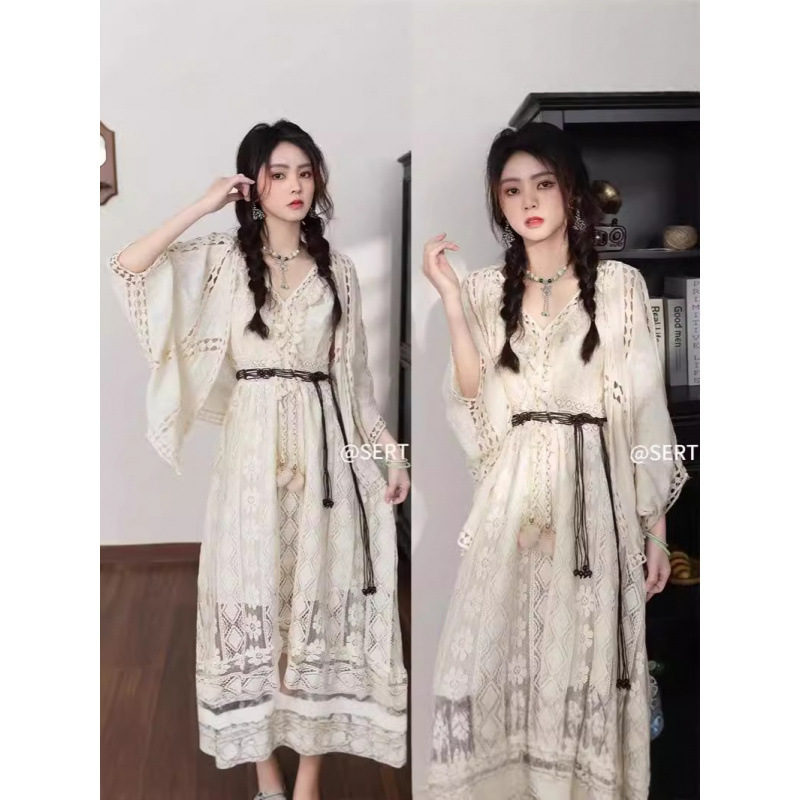 Ethnic Style Cardigan with Suspender Skirt Two-Piece Suit Skirt Fashion Suit Bohemian Vacation Dress Women Summer