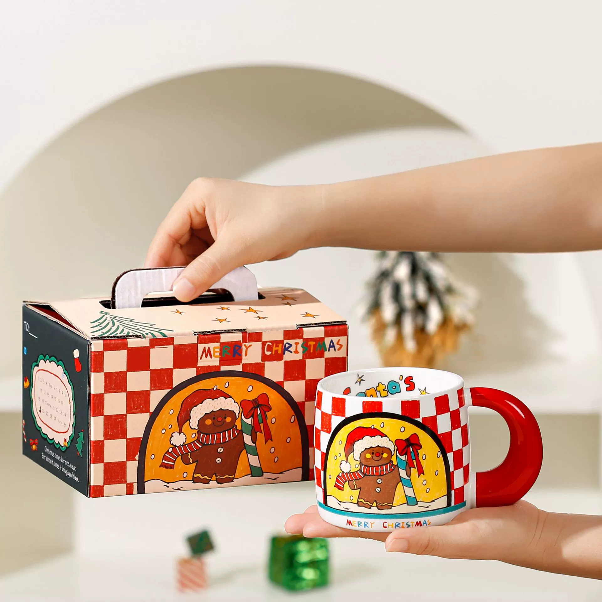 Christmas ceramic tea cup, capacious high quality handle, for beloved, Birthday gift