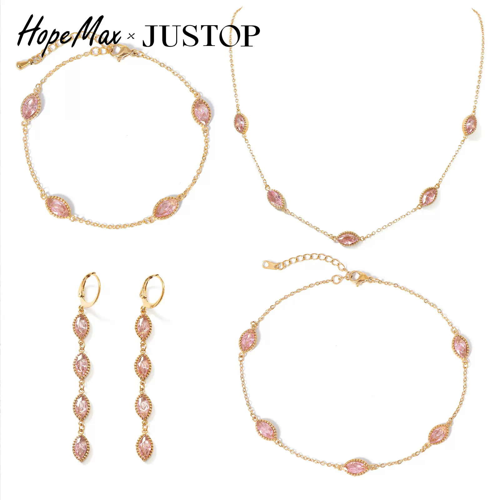 JUSTOP欧美亚马逊首饰套装复古马眼形流苏耳坠不锈钢项链电镀手链