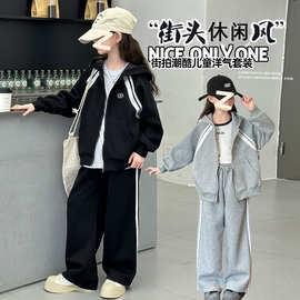 女童韩版秋装拉链外套哈伦裤运动两件套2024新款女孩运动时髦套装
