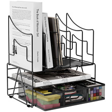 办公桌面文件架铁网金属文件栏置物架多层办公用品收纳文具文件架