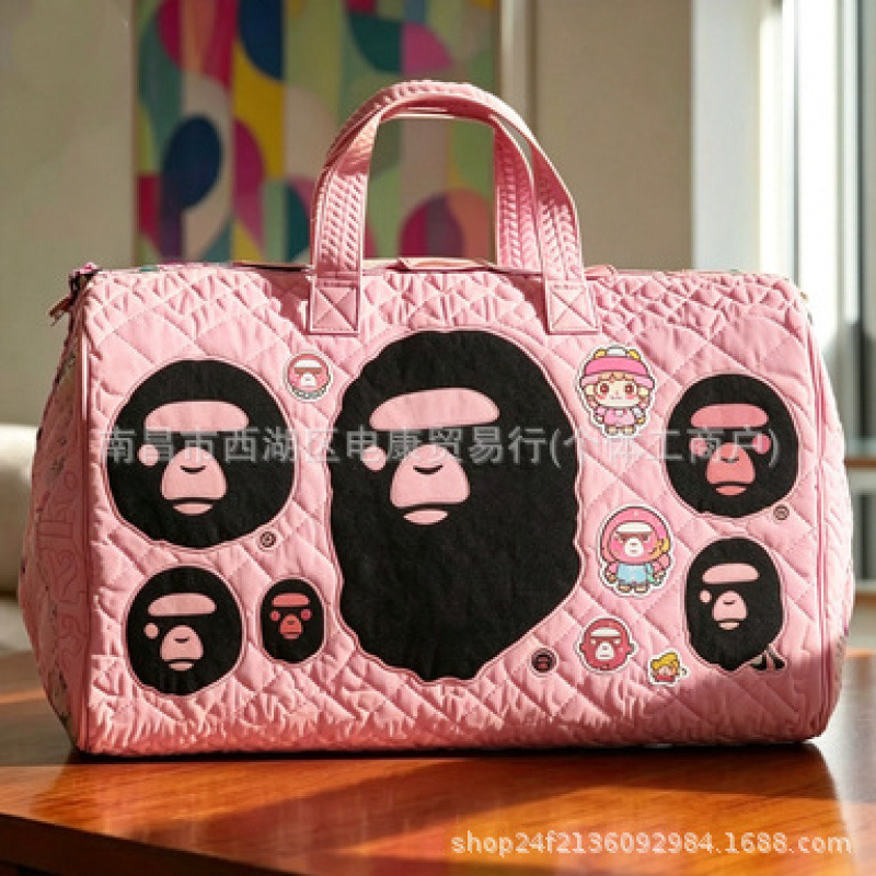 Cross-border bestseller BAPE ape head print handbag for women, large-capacity fashion travel bag, trendy nylon bag