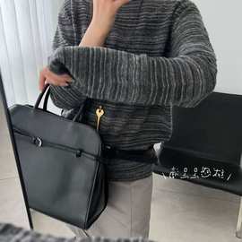 欧洲站2025秋季新款欧货卷边长袖花纱条纹细羊毛宽松软糯针织衫女