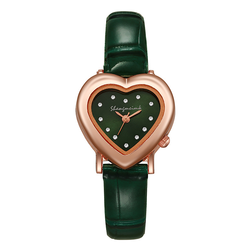 Reloj de cuarzo en forma de corazón retro elegante simple de las mujeres de moda reloj de mujer de estudiante exquisito pequeño reloj de moda