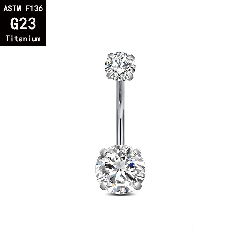 F136 Titanium Alloy Internally Threaded Navel Ring with 5A Zircon Ends - G23 Titanium Heart Rhombus Belly Button Ring detail image 5