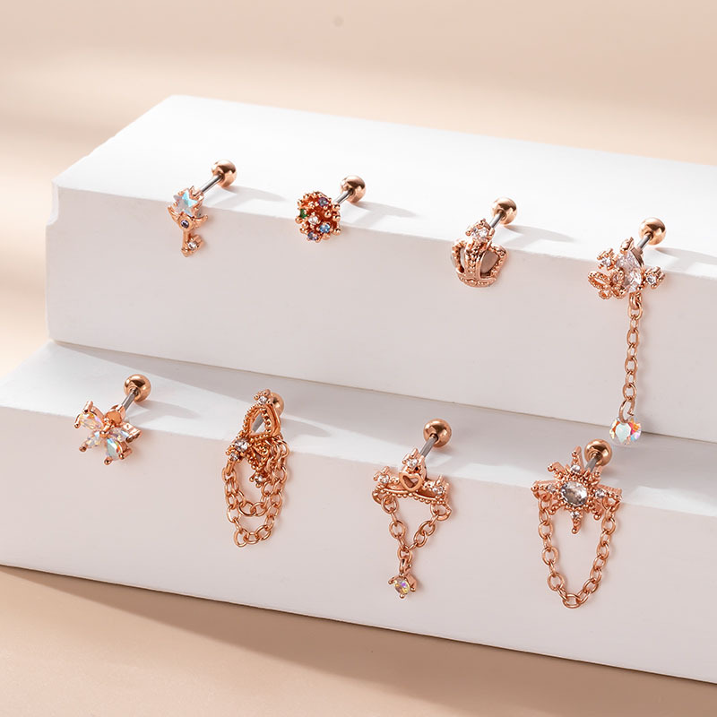 Butterfly Pattern Women'S Gender 1 Piece 316L Stainless Steel Copper Zircon Ear Cartilage Rings & Studs Butterfly Waterproof Non Tarnish Surgical Steel Women'S