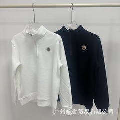 国境を越えた対外貿易春の新型蒙M家男女同モデルの半ファスナー刺繍文字は小標衛衣をつなぎ合わせた