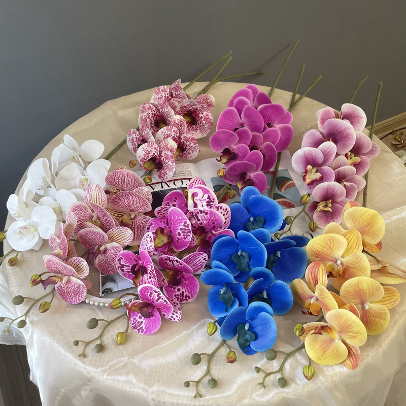 過膠手感蝴蝶蘭仿真花單支花客廳家居裝飾花婚慶擺花落地假花插花