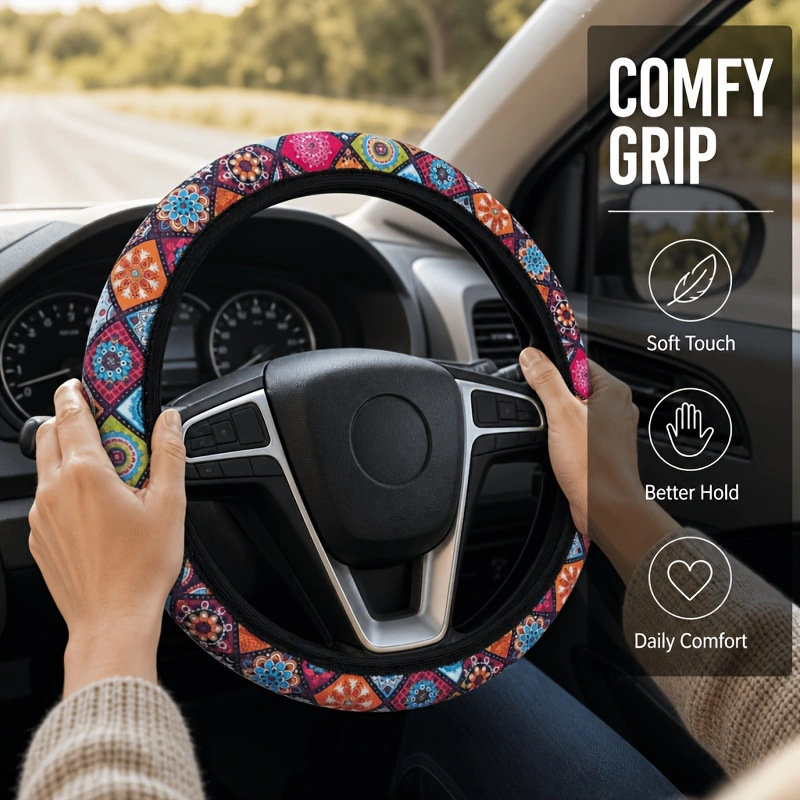 Elastic Printed Steering Wheel Cover Without Inner Ring, Specially Designed for Aliexpress, Amazon, Temu, Cross-Border Foreign Trade, New Model