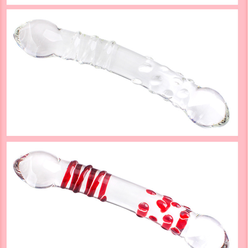 Glass Double-Ended Dildo, Manual Anal Beads & G-spot Wand, Red Crystal Design — detail image 13