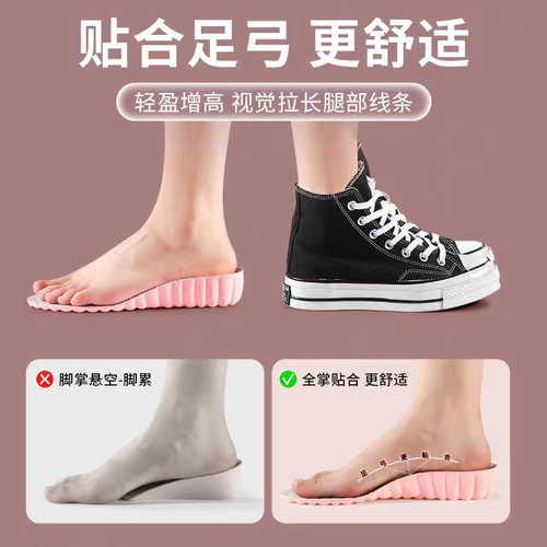 Women's Full-Length Insoles with Height Increase, Non-Collapse Long Standing, Odor Prevention, Invisible In-Heel Height Insoles