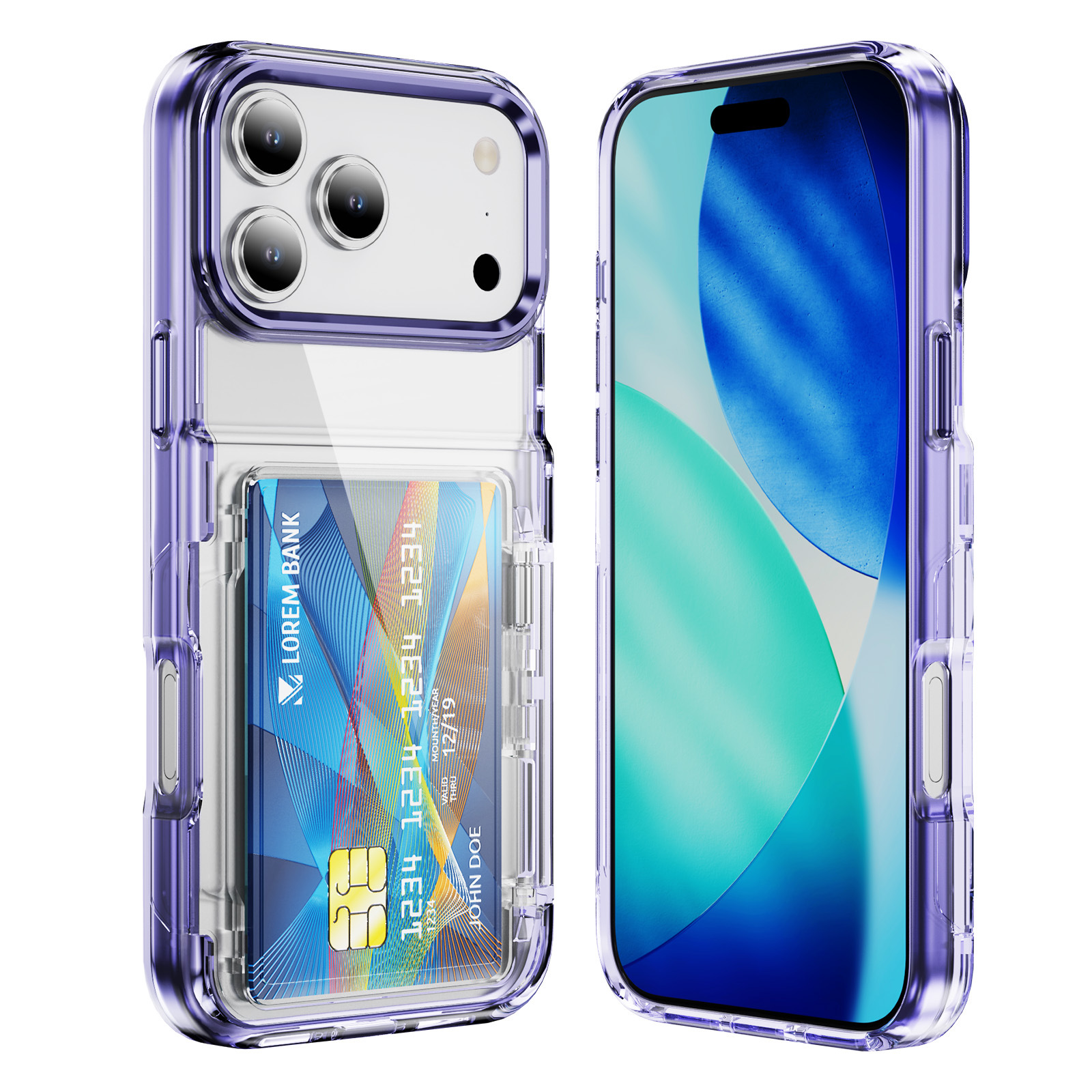 Aplicable para iPhone17ProMax bolsa de tarjeta militar, estuche de teléfono móvil transparente, soporte de tarjeta, estuche de protección a prueba de caídas, Apple17