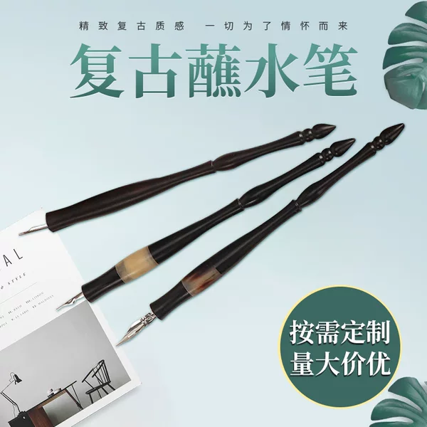 Cross-border solid wood rod dip pen novice cartoon round flower body practice round head English calligraphy pen factory wholesale