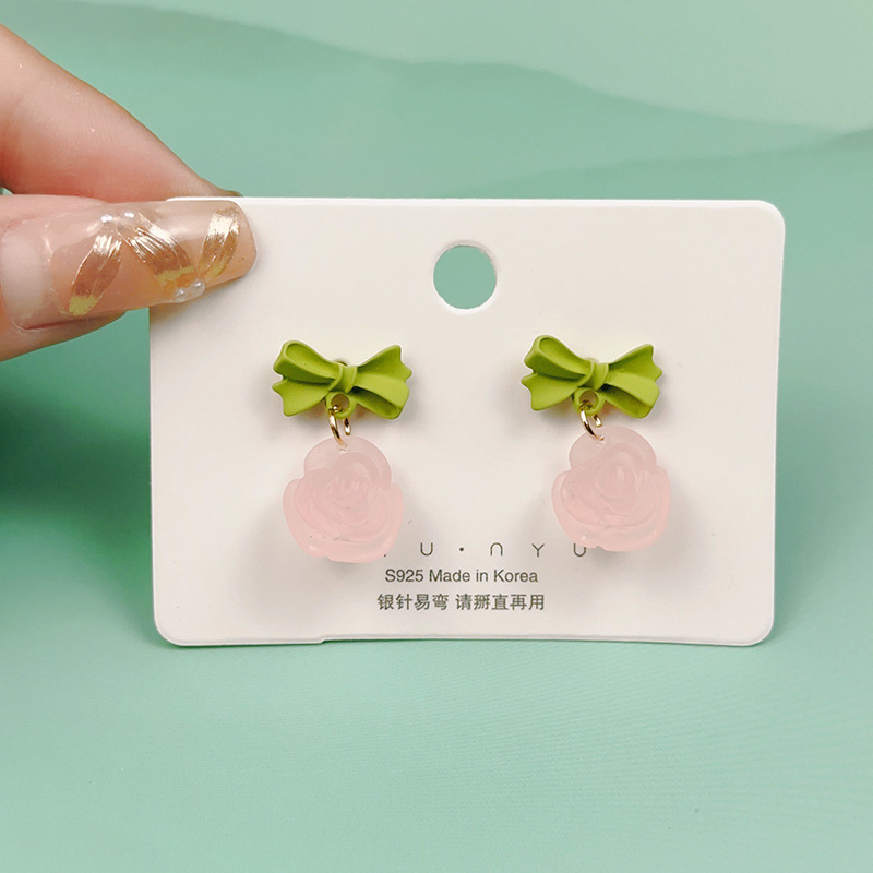 1 Pair Cute Heart Shape Flower Bow Knot Plating Inlay Alloy Artificial Gemstones Drop Earrings Ear Studs display picture 2