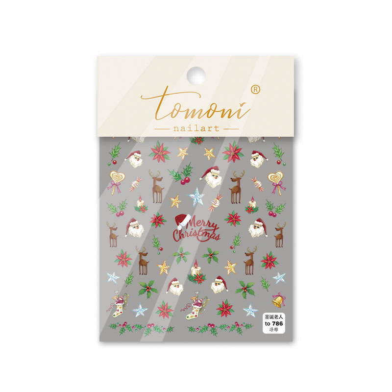 Pegatinas de uñas decorativo pequeño patrón Navidad Santa Claus Otoño e Invierno alivio de dibujos animados copo de nieve tridimensional Internet celebridad pegatinas de uñas