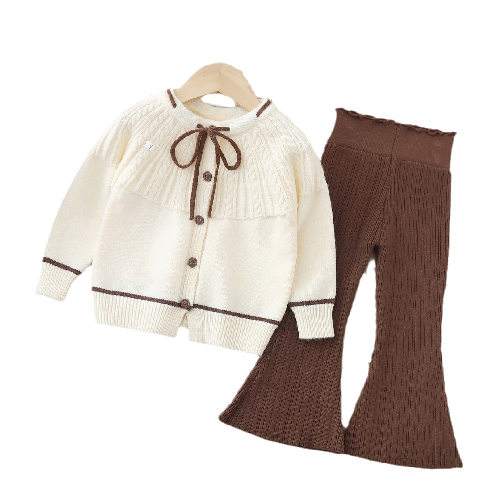 Tüdrukute kootud kaheosaline kampsun 2024 sügis/talv uus naiste aarete pükste komplekt_voghion.com