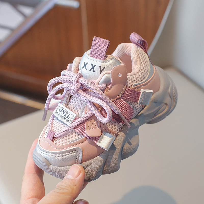 2025 primavera nuevos zapatos de moda para niños y papá, zapatos deportivos para niños, zapatos transpirables de estilo coreano para correr de malla para niñas