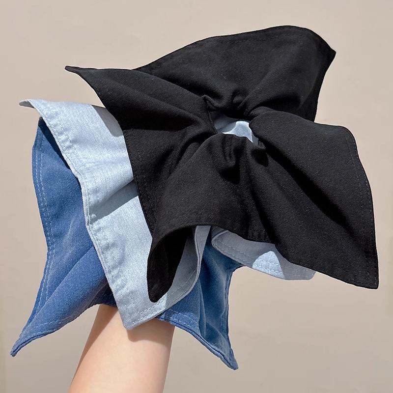 Retro denim azul cuadrado cabello toallas cuadradas de alta calidad anillo de cabello para mujeres cola de caballo no daña cabello banda de goma tocado