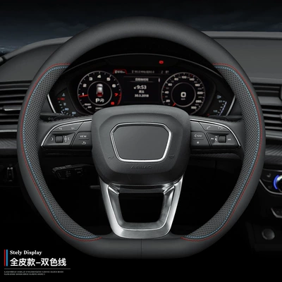 Steering Wheel Cover, Steering wheel cover - full-leather-model-d-shape-two-color-thread-standard