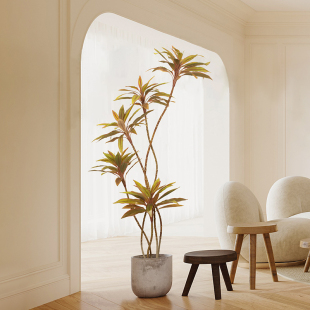 Bionic Poinsettia Indoor Living Room Floor-Standing Fake Plant Cream Style Sofa Next to Green Plants Light Luxury