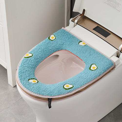 Zhenxing Toilet Mat FE2267 Zipper Cushion Universal Toilet Cover Thickened Winter Plaid Knitted Toilet Seat Cushion