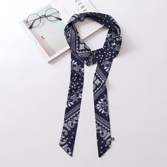 Cross-border e-commerce printed narrow silk scarf for women, imitation silk printed small collar scarf, fashion and versatile Korean style, with straps for tying bags, fluttering ribbons.