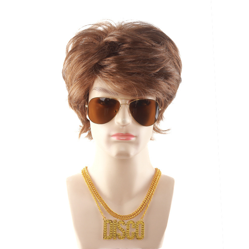 Halloween Disco Party Wig Presidential Hairstyle Blonde White Brown Rock Men Hair Factory Wholesale
