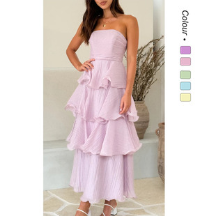 In Stock 25 Years Summer European and American Cross-Border Export New Sexy Fashion Tube Top Backless Cake Dress-68511