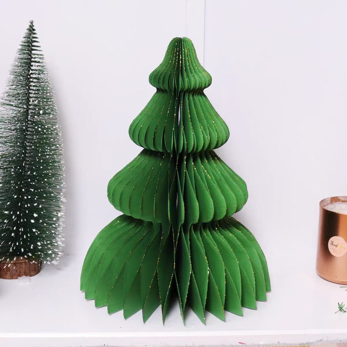 Decoraciones navideñas, adornos de bolas de nido de abeja para decoración navideña, mini árbol de Navidad para escritorio de guardería o centro comercial