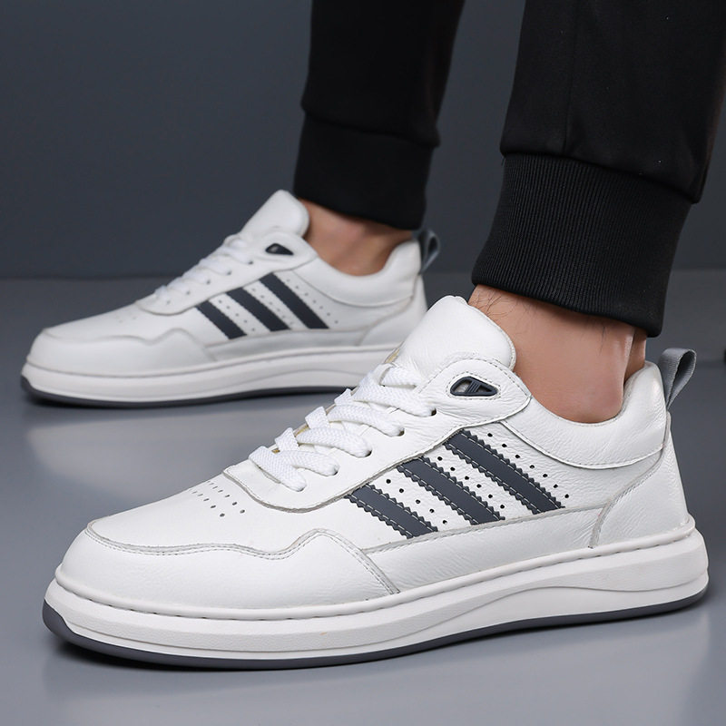Giày sneaker nam da bò thật đế dày cổ thấp phong cách retro, giày thể thao thường ngày dây buộc — Giày sneaker Q2026 màu trắng, Giày ván Q2026 màu đen