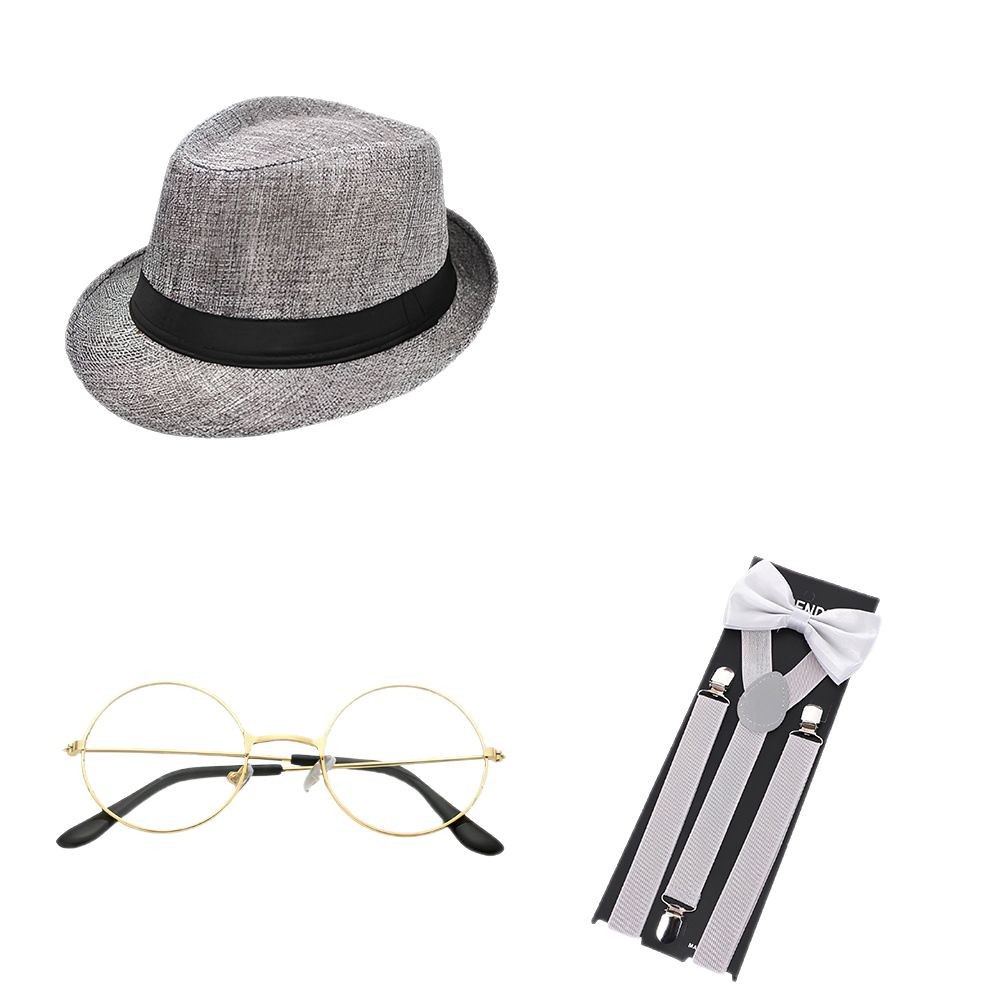 1920s Gatsby Party Dress Up Correa Reloj de bolsillo Barba falsa Traje Vestido de moda Sombrero de copa Corbata Años 20