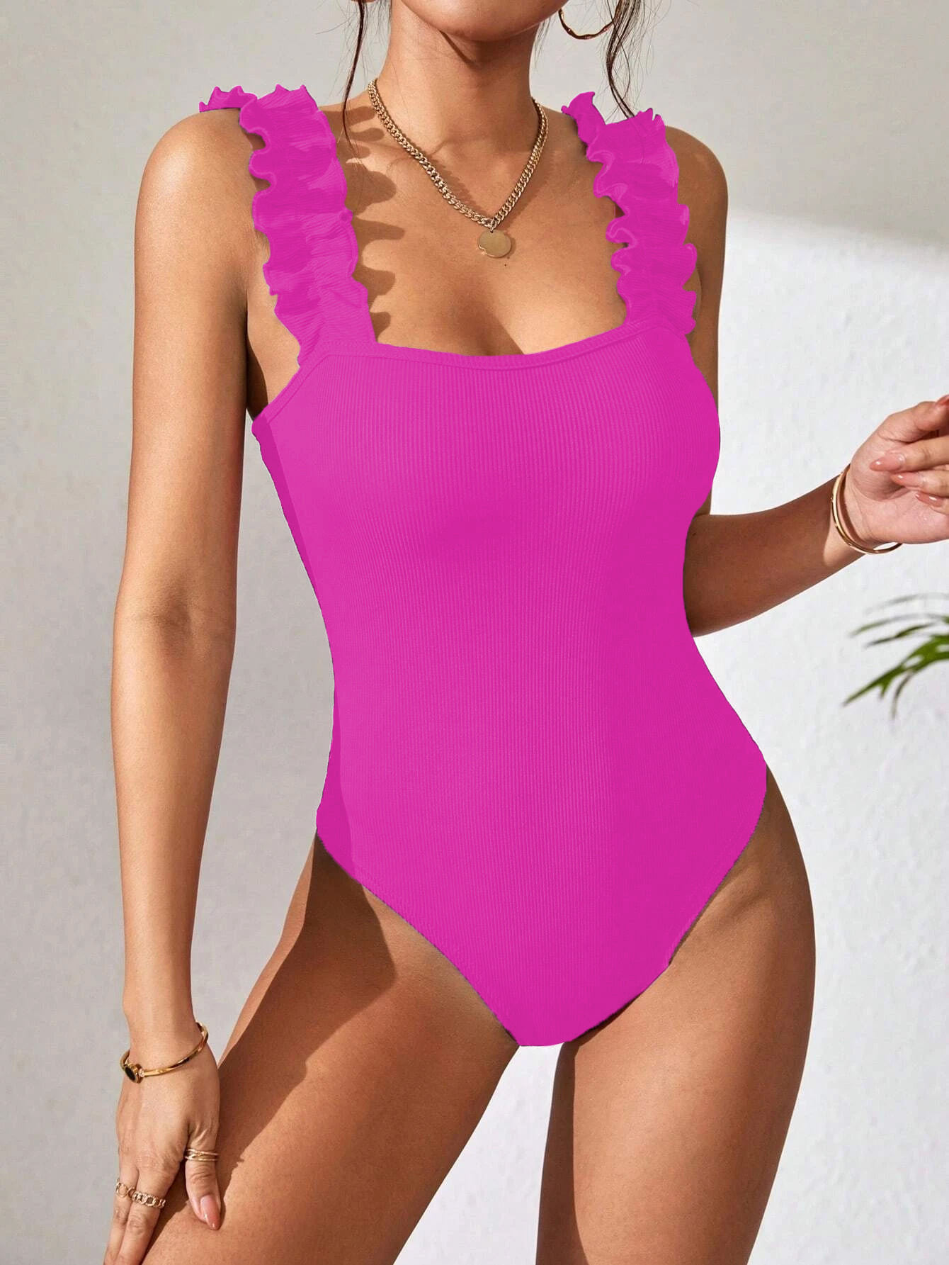 133g Weight Sleeveless Sleeve Length Spandex, Polyester Fabric Type Mid Waist Waist Line Rompers Pants Type Stretchy Elasticity Bodysuits Tops Type Holiday, Daily Occasion Skinny Fit Type Solid Color Pattern Summer Season Women's Gender Ruffles Design Sexy, Streetwear Style Wholesale Women's Sexy Streetwear Solid Color Sleeveless Ruffles Bodysuits 10