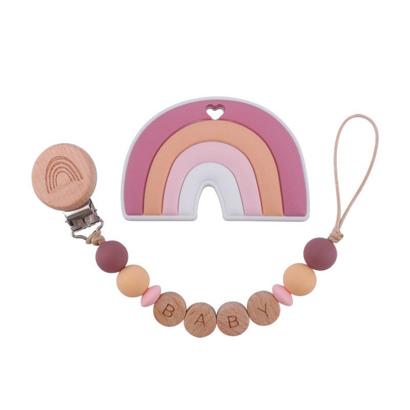 Nuevo bebé Arco Iris haya clip chupete Cadena de dibujos animados Arco Iris silicona mordedor molar juguete