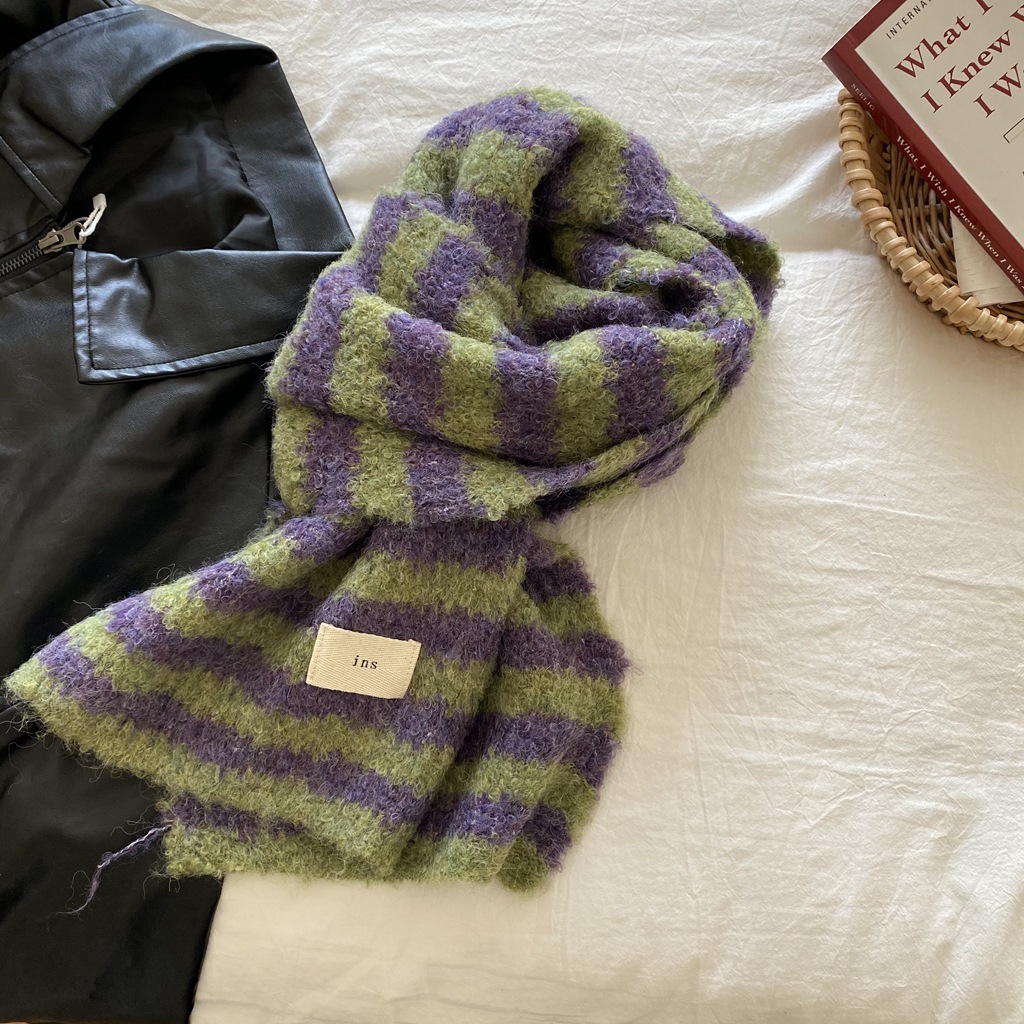Gestreifter Strickschal Für Damen Und Herren Winter Luxus Warm_voghion.com