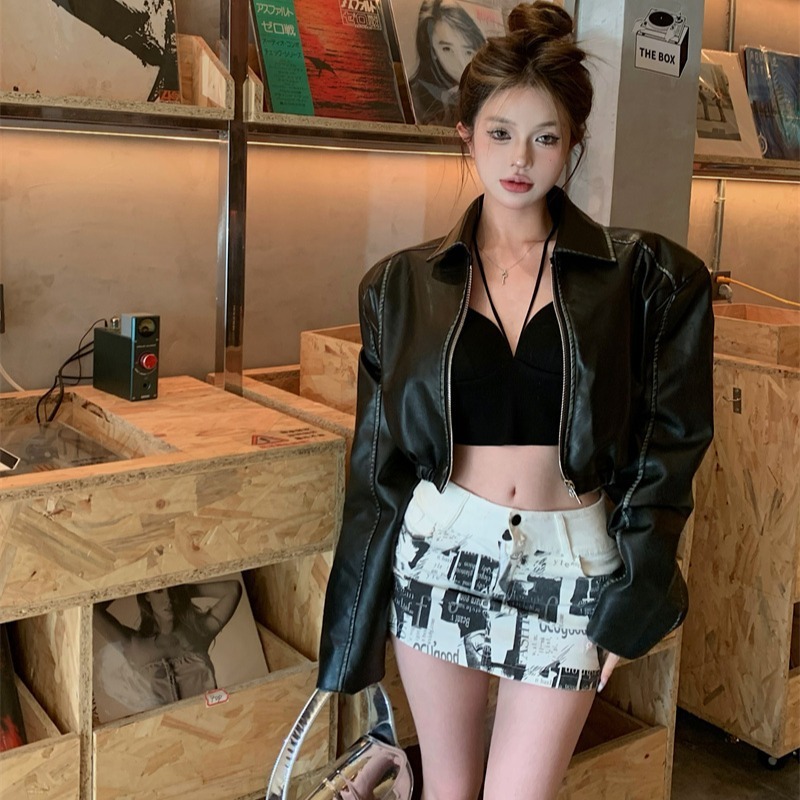 昕可达 超酷帅气棕色皮衣机车夹克美式复古美拉德外套|undefined
