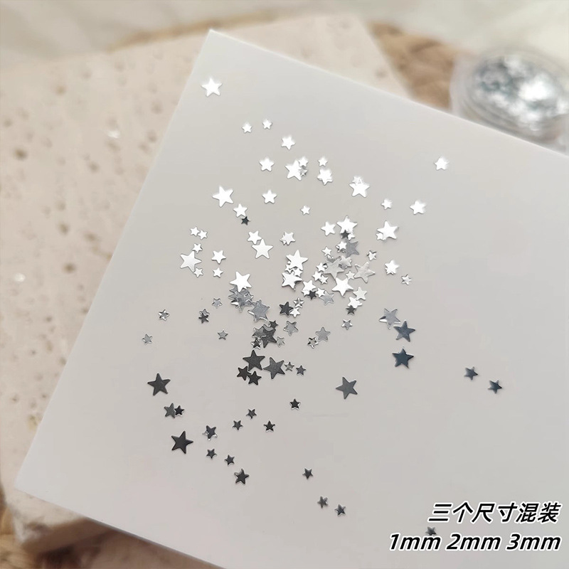 星星亮片美甲饰品网红爆款大小混银色五角星迷你超薄指甲贴片装饰|undefined