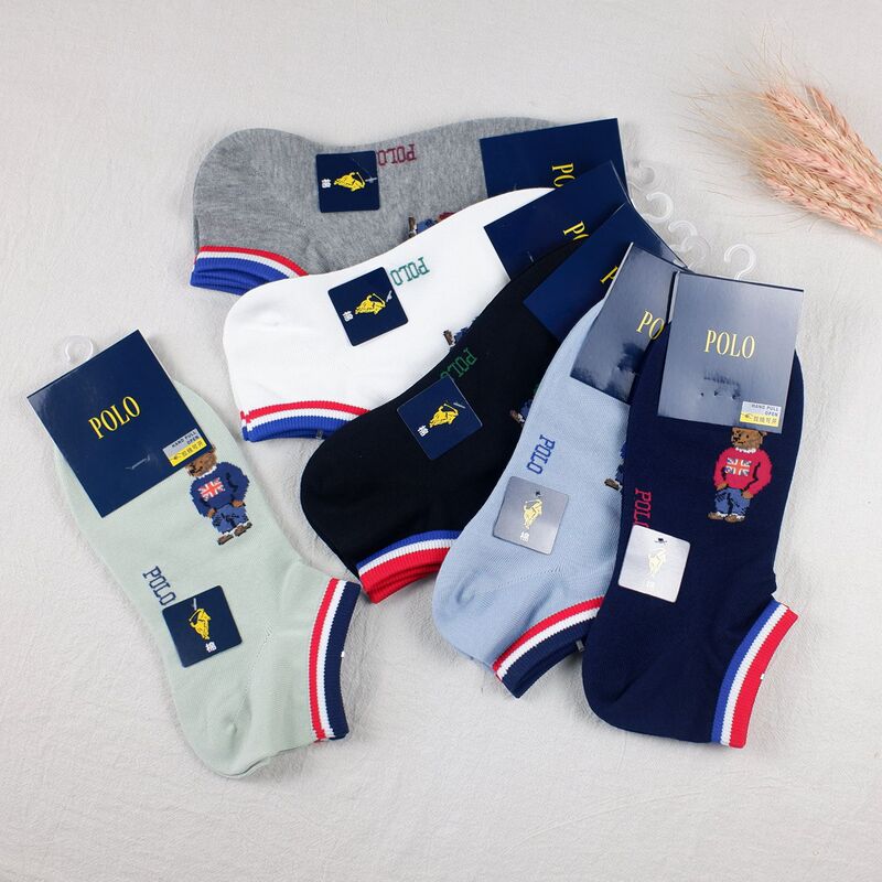 Paul Men's Spring and Summer New Thin Cotton Bear Jacquard Short Waist Casual Sports Low Waist Boat Socks 9622
