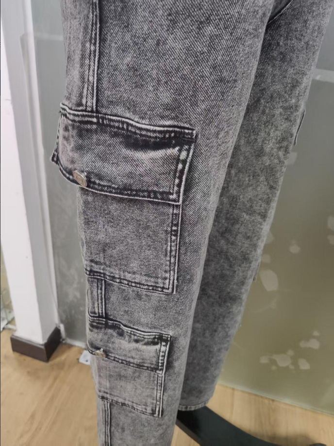 Women's Cargo Jeans High Elastic Multi Pocket Denim Trousers_voghion.com